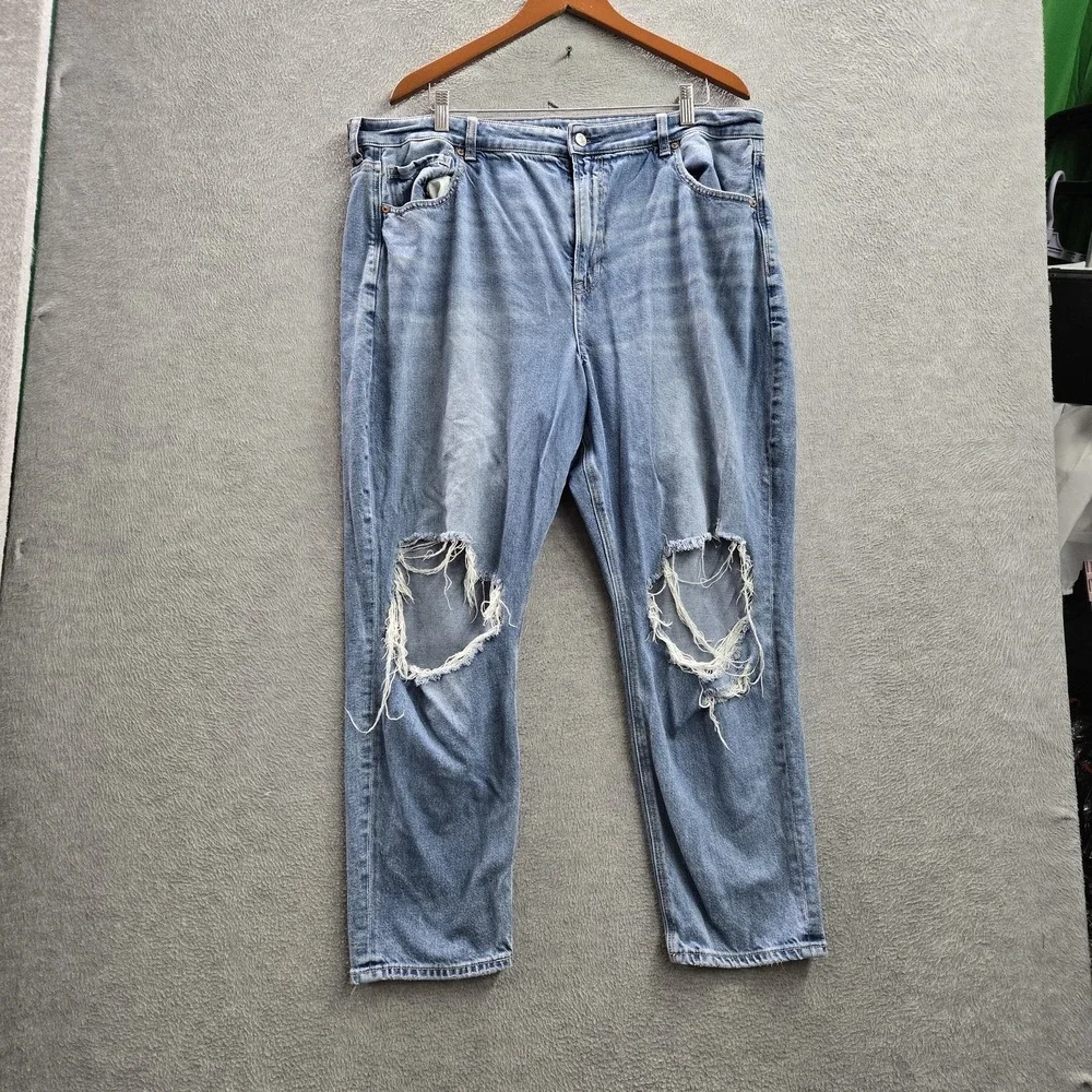 American Eagle Women Jeans 20 SHORT Blue Denim‎ Distressed Rigid Mom 26